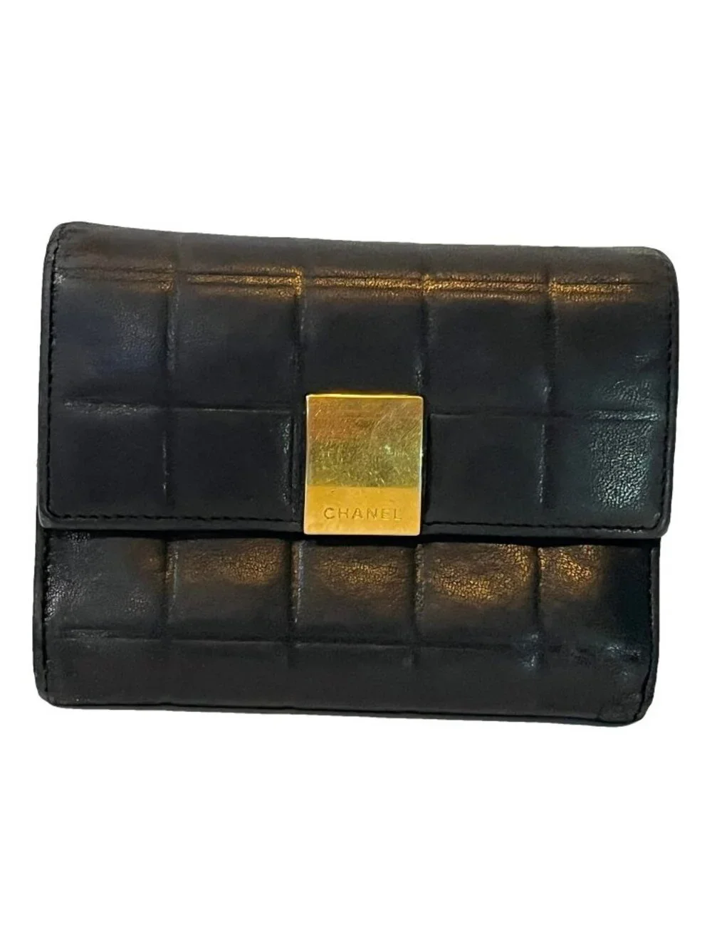 Authentic Chanel Chocolate Bar matelasse square-quilted compact trifold wallet